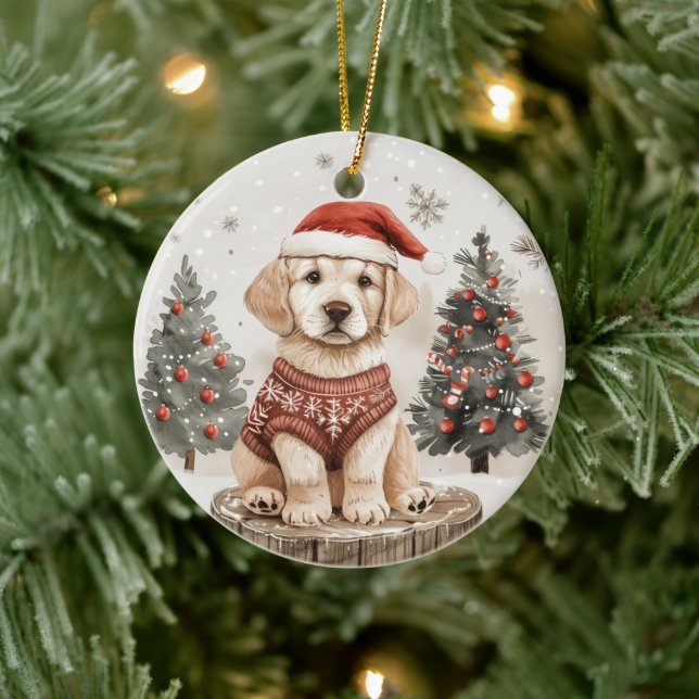Labrador Retriever Christmas Dog Ceramic Ornament (Tree)