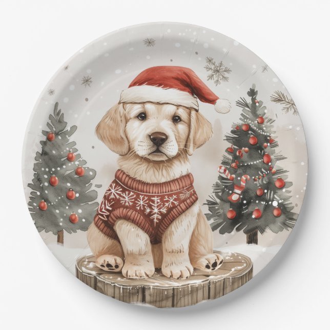 Labrador Retriever Christmas Dog Paper Plate (Front)