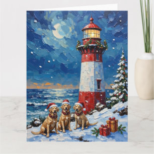 Labrador Retriever Christmas Lighthouse Holiday Card
