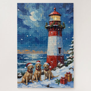 Labrador Retriever Christmas Lighthouse Holiday Jigsaw Puzzle