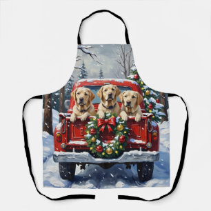 Labrador Retriever Christmas Red Truck Holiday Apron