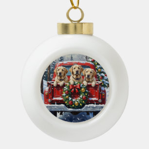 Labrador Retriever Christmas Red Truck Holiday Ceramic Ball Christmas Ornament