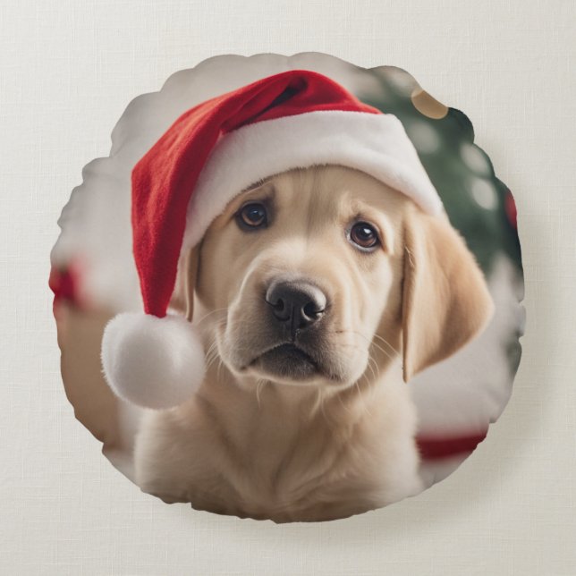 Labrador Retriever Christmas Round Pillow (Front)