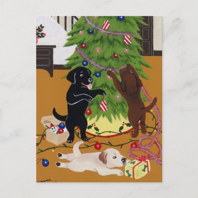 Labrador Retriever Christmas Tree Holiday Postcard (Front)
