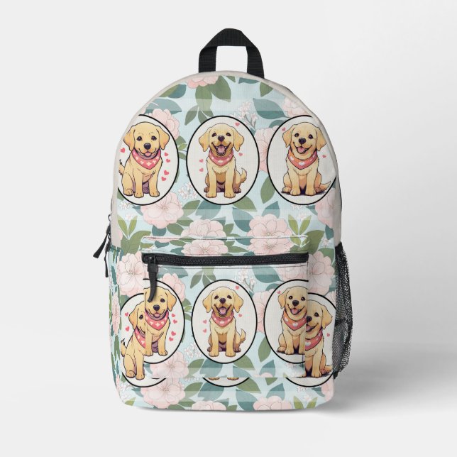 Labrador Retriever classic flowers background Printed Backpack (Front)