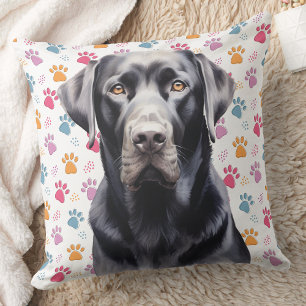 Labrador Retriever Colourful Paw Prints Dog Lover Throw Pillow