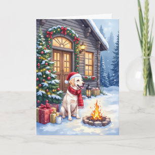 Labrador Retriever Cozy Christmas Cabin Holiday Card