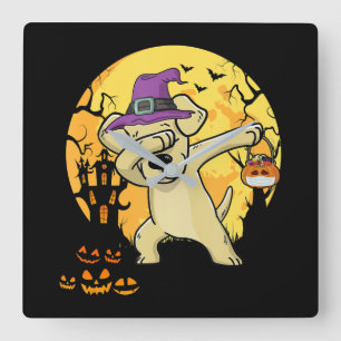 Labrador Retriever Dabbing Witch Pumpkin Funny Dog Square Wall Clock