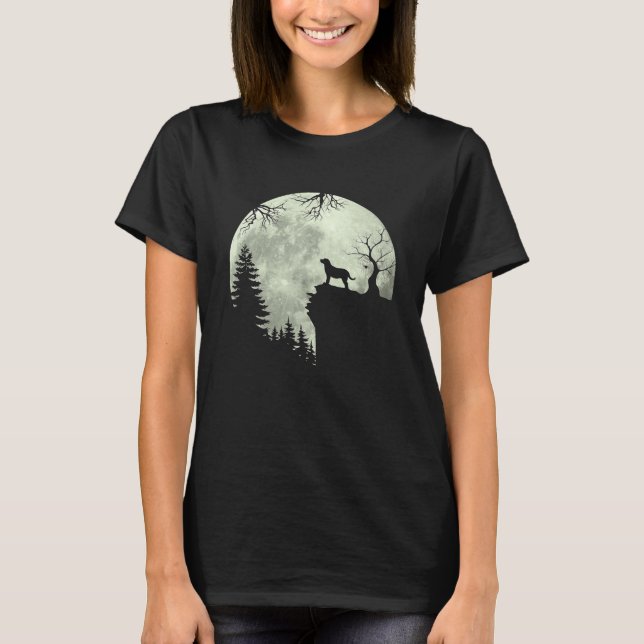 Labrador Retriever Dog And Moon Howl In Forest Dog T-Shirt (Front)