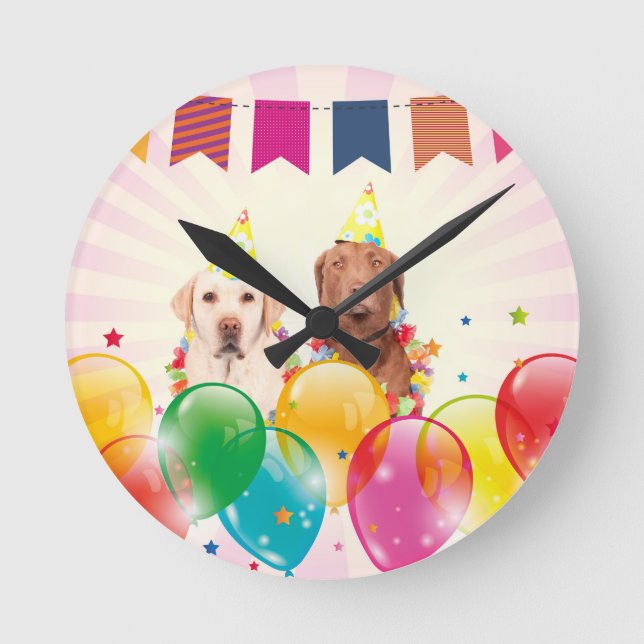 Labrador Retriever Dog Balloons Birthday Round Clock (Front)