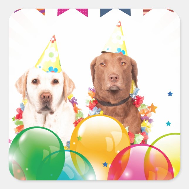 Labrador Retriever Dog Balloons Birthday Square Sticker (Front)