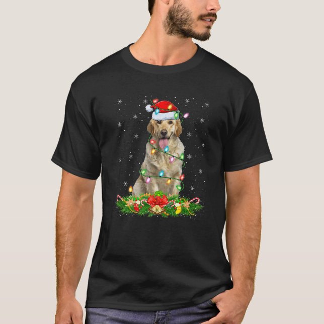 Labrador Retriever Dog Christmas Lights Funny Sant T-Shirt (Front)