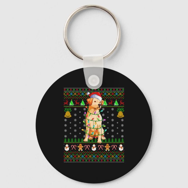 Labrador Retriever Dog Christmas Lights Ugly Sweat Keychain (Front)