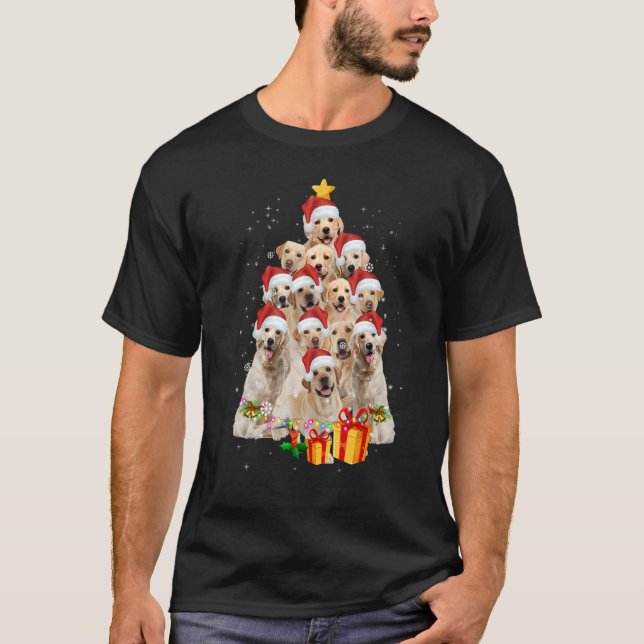 Labrador Retriever Dog Christmas Tree Lights Santa T-Shirt (Front)