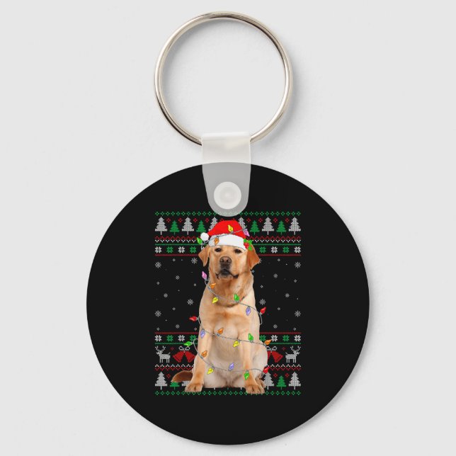 Labrador Retriever Dog Christmas Ugly Sweater Ligh Keychain (Front)