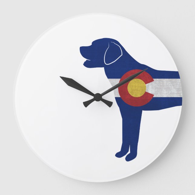 Labrador Retriever Dog Colorado Flag Silhouette Large Clock (Front)