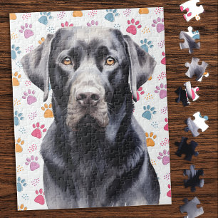 Labrador Retriever Dog Colourful Paw Prints Jigsaw Puzzle