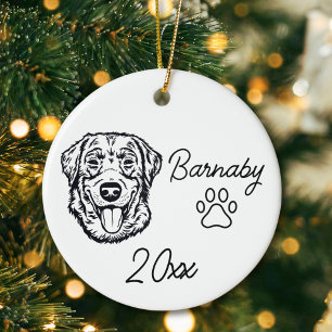 Labrador Retriever Dog Custom Name & Year Line Art Ceramic Ornament