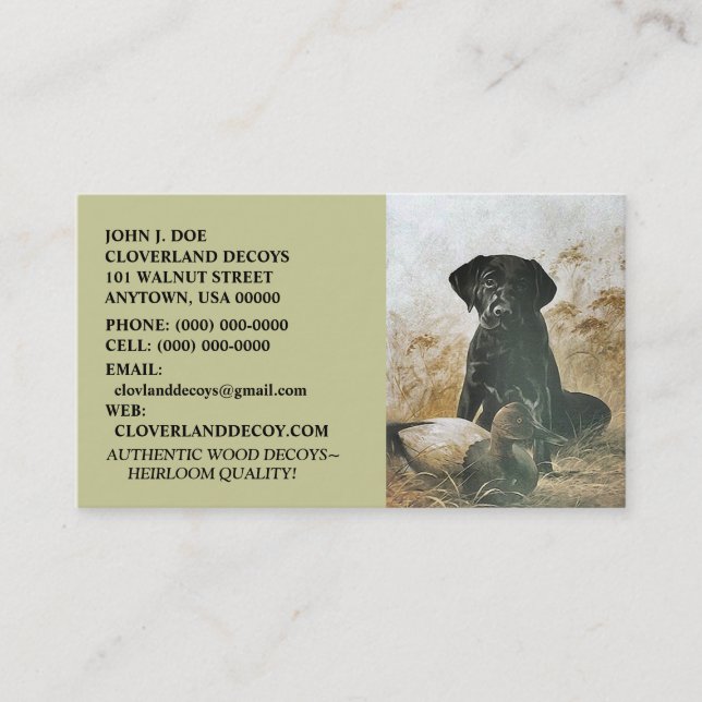 LABRADOR RETRIEVER DOG & DECOY ~BUSINESS CARDS! BUSINESS CARD (Front)