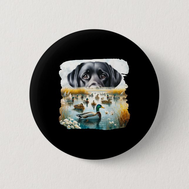 Labrador Retriever Dog Dogs Us Flag Duck Hunter  2 Inch Round Button (Front)