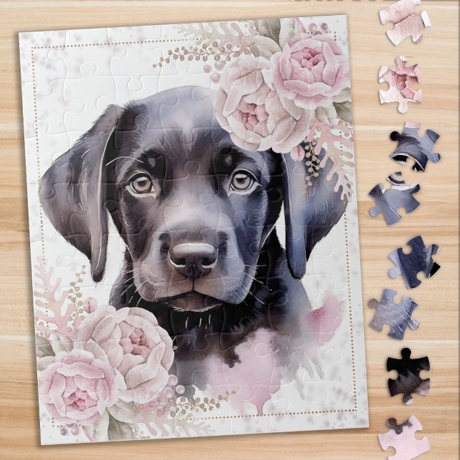 Labrador Retriever Dog Floral Puppy Black Lab Jigsaw Puzzle (Creator Uploaded)