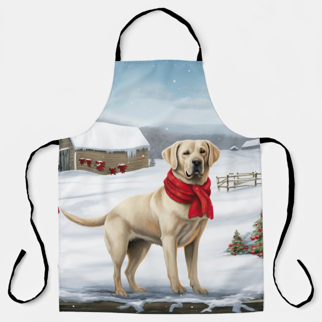 Labrador Retriever Dog in Snow Christmas Apron (Front)