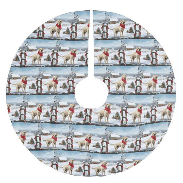 Labrador Retriever Dog in Snow Christmas Brushed Polyester Tree Skirt (Front)