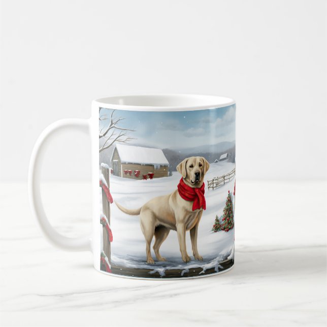 Labrador Retriever Dog in Snow Christmas Coffee Mug (Left)
