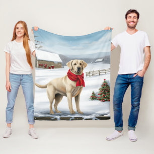 Labrador Retriever Dog in Snow Christmas Fleece Blanket