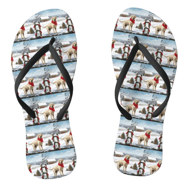 Labrador Retriever Dog in Snow Christmas Flip Flops (Footbed)