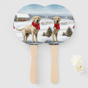 Labrador Retriever Dog in Snow Christmas Hand Fan