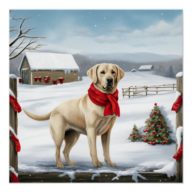 Labrador Retriever Dog in Snow Christmas Poster (Front)