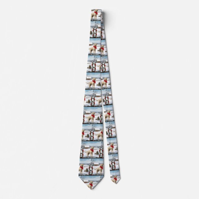 Labrador Retriever Dog in Snow Christmas Tie (Front)