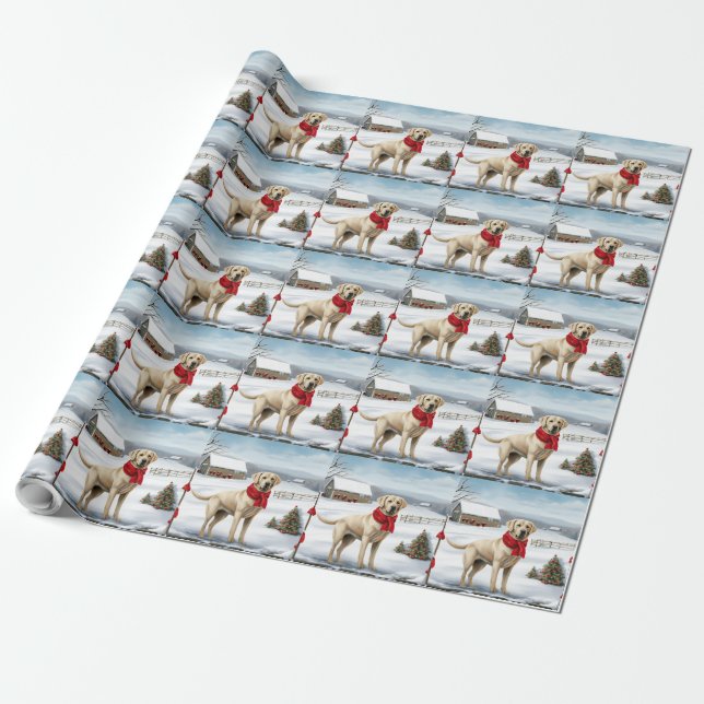Labrador Retriever Dog in Snow Christmas Wrapping Paper (Unrolled)