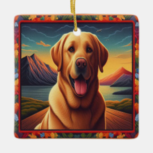 Labrador Retriever Dog Landscape Floral decorative Ceramic Ornament