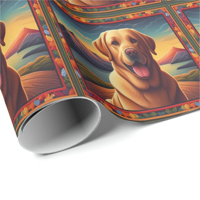 Labrador Retriever Dog Landscape Floral decorative Wrapping Paper (Roll Corner)