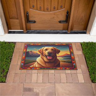 Labrador Retriever Dog Landscape Floral Frame Doormat