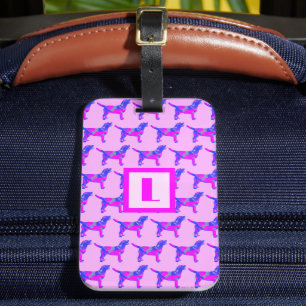 Labrador Retriever Dog Lover Pink & Blue Monogram Luggage Tag