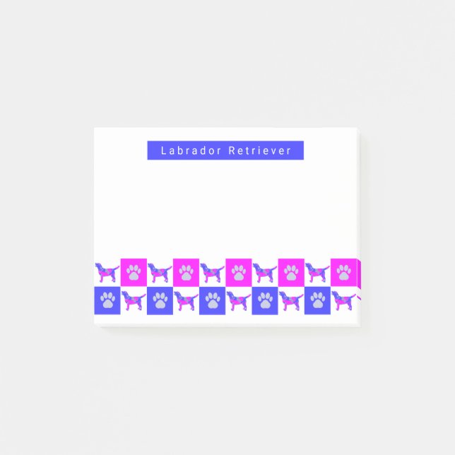 Labrador Retriever Dog & Paw Hot Pink & Blue Post-it Notes (Front)