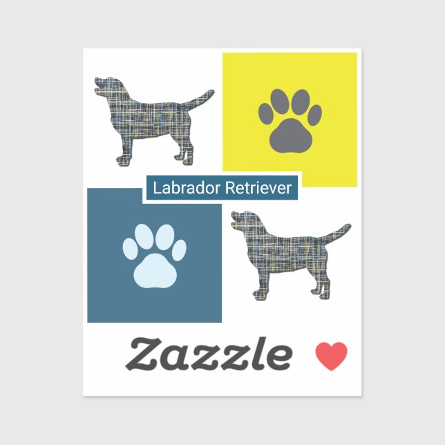 Labrador Retriever Dog & Paw Y&B Grid Sticker Cut (Sheet)