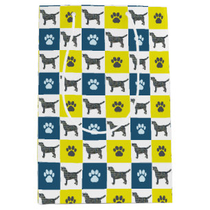 Labrador Retriever Dog & Paw Yellow and Blue Grid Medium Gift Bag