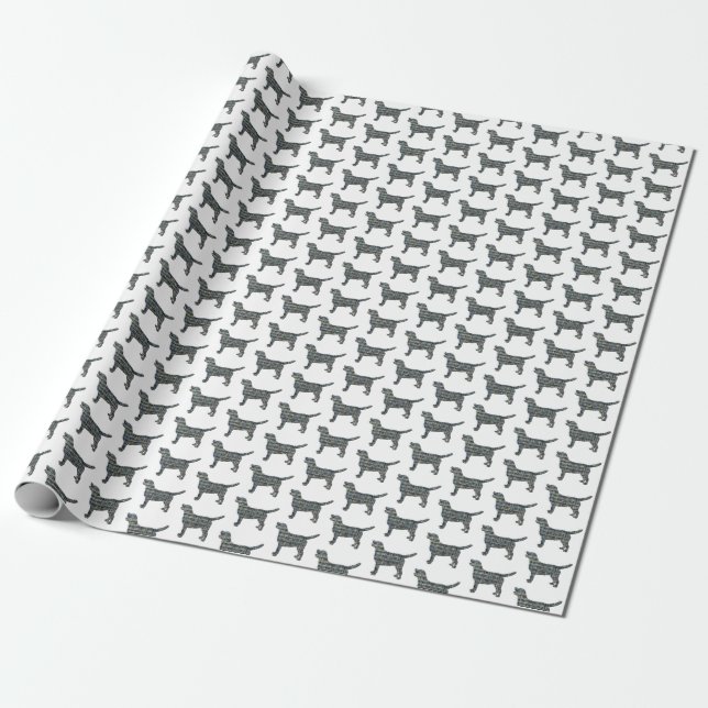 Labrador Retriever Dog Silhouette Y&B Grid White Wrapping Paper (Unrolled)