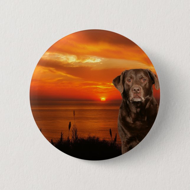 Labrador Retriever Dog Sitting beside Sunset 2 Inch Round Button (Front)