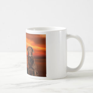 Labrador Retriever Dog Sitting beside Sunset Coffee Mug