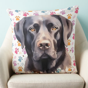 Labrador Retriever Dog Trendy Colourful Paw Prints Throw Pillow