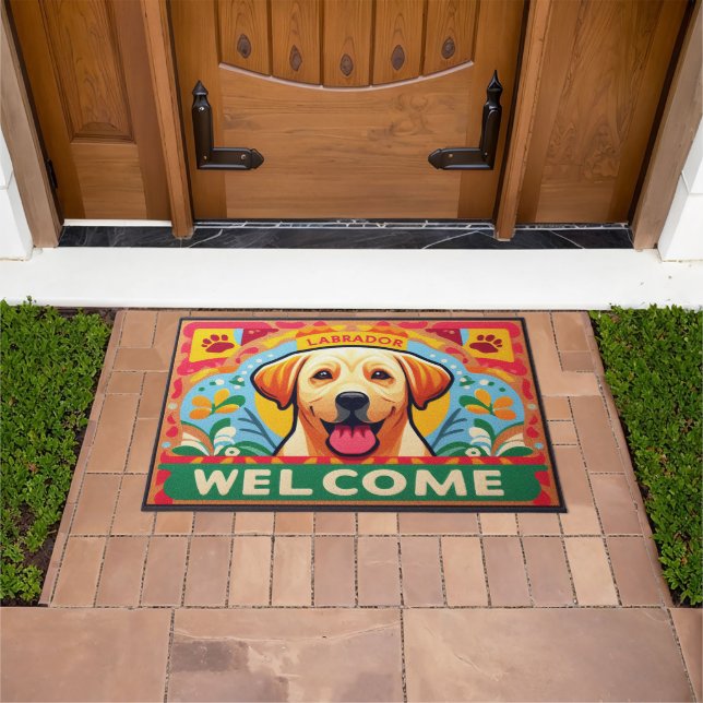 Labrador Retriever Dog Welcome Colourful Border Doormat (Outdoor)