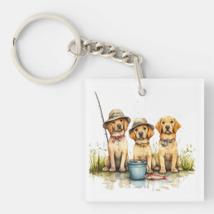 Labrador Retriever Dogs Fishing Keychain