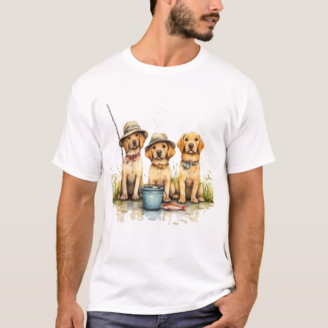Labrador Retriever Dogs Fishing T-Shirt (Front)