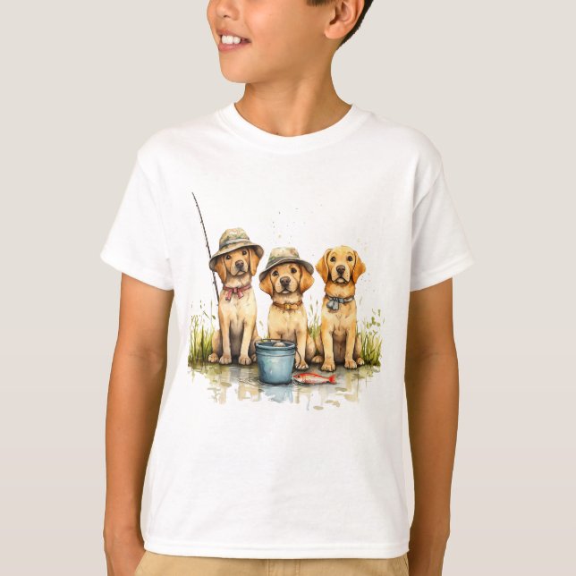 Labrador Retriever Dogs Fishing T-Shirt (Front)