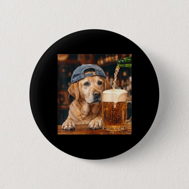 Labrador Retriever Drinking Beer Funny Dog Meme 2 Inch Round Button (Front)